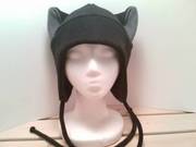 BLACK / GREY KITTY CAT ears fleece hat AVIATOR anime goth punk