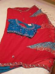Sheetal Designer Red and Blue Sari