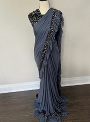 Elegant Grey and Black Saree with Embellished Border