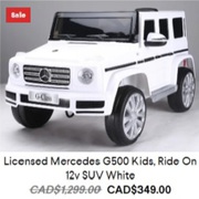 Licensed Mercedes G500 Kids,  Ride On 12v SUV White