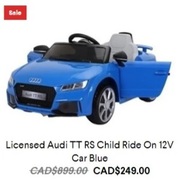 Licensed Audi TT RS Child Ride On 12V Car Blue